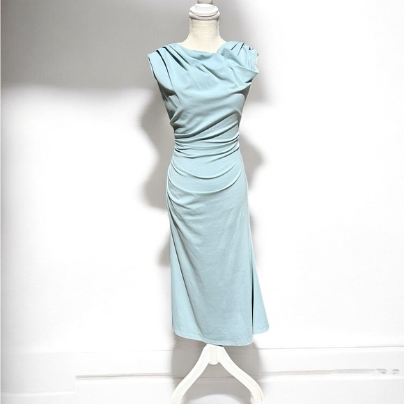 🌻NEW NWOT NIKKI LUND Sky Off Shoulder Midi Sheath Dress Size XL | $157 Retail - Picture 2 of 11